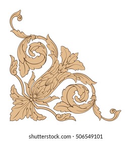 Vintage baroque corner scroll ornament engraving