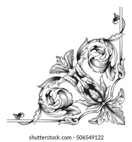 Vintage baroque corner scroll ornament engraving