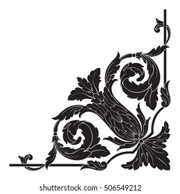 Vintage baroque corner scroll ornament engraving