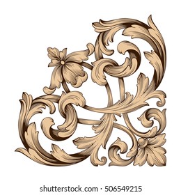 Vintage baroque corner scroll ornament engraving
