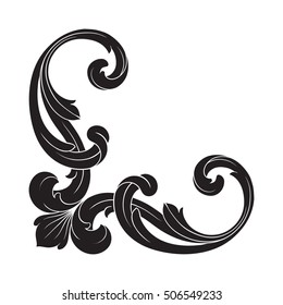 Vintage baroque corner scroll ornament engraving