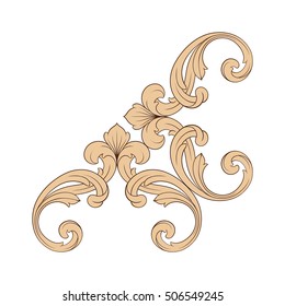 Vintage baroque corner scroll ornament engraving