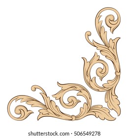 Vintage baroque corner scroll ornament engraving