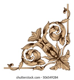 Vintage baroque corner scroll ornament engraving