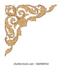 Vintage baroque corner scroll ornament engraving