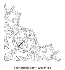Vintage baroque corner scroll ornament engraving