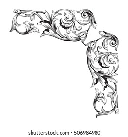 Vintage baroque corner scroll ornament engraving