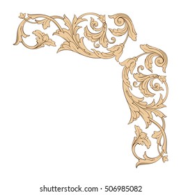 Vintage baroque corner scroll ornament engraving