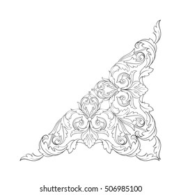 Vintage baroque corner scroll ornament engraving