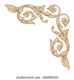 Vintage baroque corner scroll ornament engraving