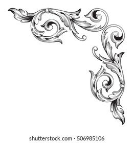 Vintage baroque corner scroll ornament engraving