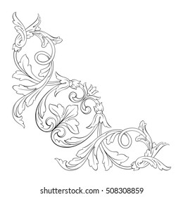 Vintage baroque corner scroll ornament engraving