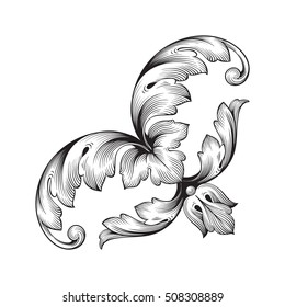 Vintage baroque corner scroll ornament engraving