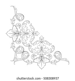 Vintage baroque corner scroll ornament engraving
