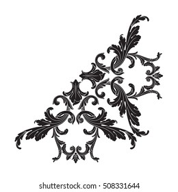Vintage baroque corner scroll ornament engraving