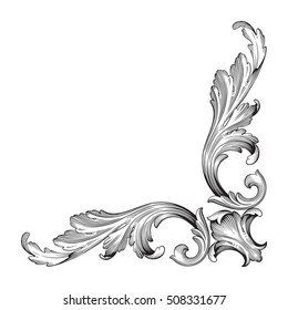 Vintage baroque corner scroll ornament engraving