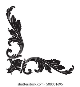 Vintage baroque corner scroll ornament engraving