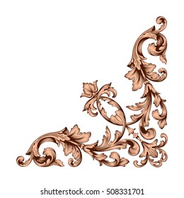 Vintage baroque corner scroll ornament engraving