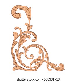 Vintage baroque corner scroll ornament engraving