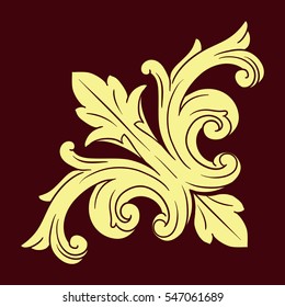 Vintage baroque corner scroll ornament engraving border floral retro pattern antique style acanthus foliage swirl decorative design element filigree calligraphy vector | damask - stock vector