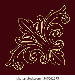 Vintage baroque corner scroll ornament engraving border floral retro pattern antique style acanthus foliage swirl decorative design element filigree calligraphy vector | damask - stock vector