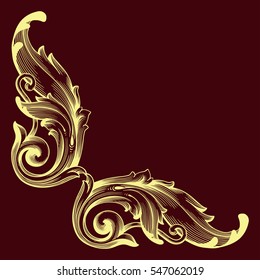 Vintage baroque corner scroll ornament engraving border floral retro pattern antique style acanthus foliage swirl decorative design element filigree calligraphy vector | damask - stock vector