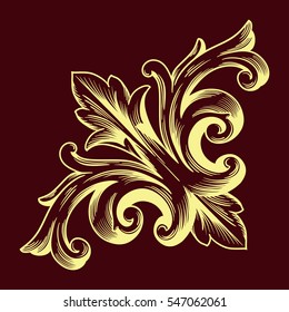 Vintage baroque corner scroll ornament engraving border floral retro pattern antique style acanthus foliage swirl decorative design element filigree calligraphy vector | damask - stock vector