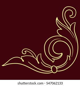 Vintage baroque corner scroll ornament engraving border floral retro pattern antique style acanthus foliage swirl decorative design element filigree calligraphy vector | damask - stock vector