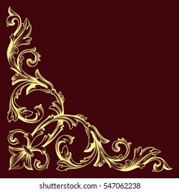 Vintage baroque corner scroll ornament engraving border floral retro pattern antique style acanthus foliage swirl decorative design element filigree calligraphy vector | damask - stock vector