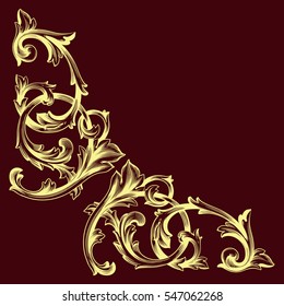 Vintage baroque corner scroll ornament engraving border floral retro pattern antique style acanthus foliage swirl decorative design element filigree calligraphy vector | damask - stock vector