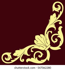Vintage baroque corner scroll ornament engraving border floral retro pattern antique style acanthus foliage swirl decorative design element filigree calligraphy vector | damask - stock vector