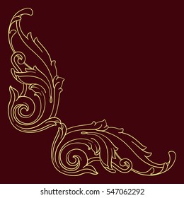 Vintage baroque corner scroll ornament engraving border floral retro pattern antique style acanthus foliage swirl decorative design element filigree calligraphy vector | damask - stock vector