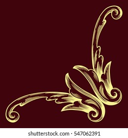 Vintage baroque corner scroll ornament engraving border floral retro pattern antique style acanthus foliage swirl decorative design element filigree calligraphy vector | damask - stock vector