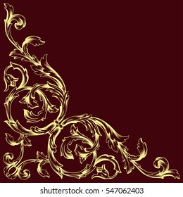 Vintage baroque corner scroll ornament engraving border floral retro pattern antique style acanthus foliage swirl decorative design element filigree calligraphy vector | damask - stock vector