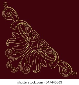 Vintage baroque corner scroll ornament engraving corner floral retro pattern antique style acanthus foliage swirl decorative design element filigree calligraphy. Isolated corner element of Design.