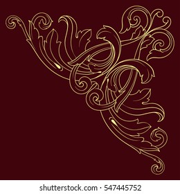 Vintage baroque corner scroll ornament engraving corner floral retro pattern antique style acanthus foliage swirl decorative design element filigree calligraphy. Isolated corner element of Design.