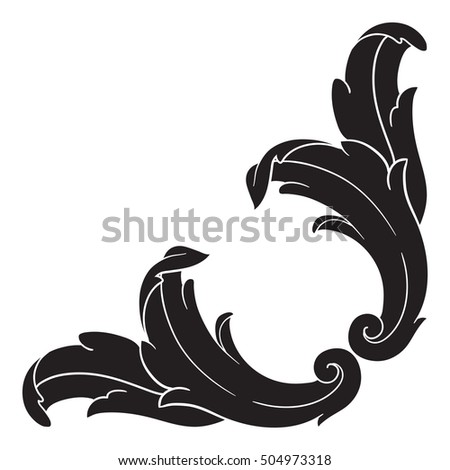 Vintage baroque corner scroll ornament engraving corner floral retro pattern antique style acanthus foliage swirl decorative design element filigree calligraphy. Element of Design.