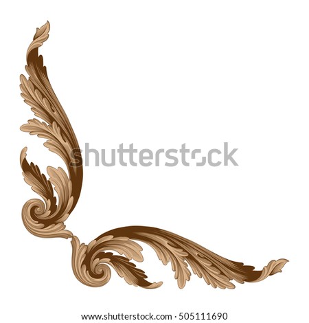 Vintage baroque corner scroll ornament engraving corner floral retro pattern antique style acanthus foliage swirl decorative design element filigree calligraphy. Isolated corner element of Design.