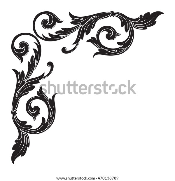 Vintage Baroque Corner Scroll Ornament Engraving Stock Vector Royalty Free 470138789