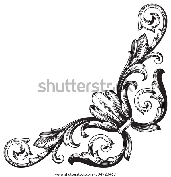 Vintage Baroque Corner Scroll Ornament Engraving Stock Vector (Royalty ...