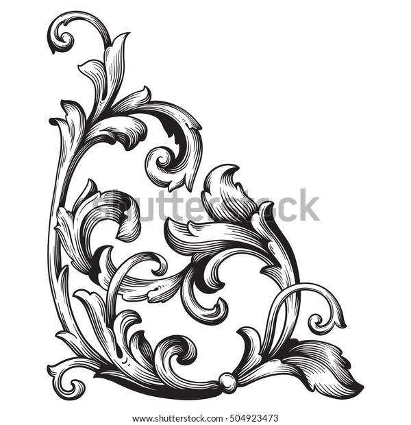 Vintage Baroque Corner Scroll Ornament Engraving Stock Vector (Royalty ...