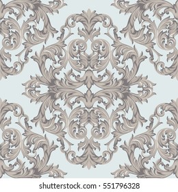Vintage Baroque damask floral pattern acanthus Imperial style. Vector decor background. Luxury Classic ornament. Royal Victorian texture for wallpapers, textile, fabric. Beige color