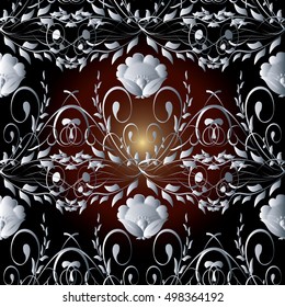 Vintage  baroque damask floral vector seamless pattern background wallpaper illustration with 3d white antique flowers,leaves and ornaments.Decor elements with shadows  and highlights.Endless texture