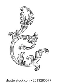 Vintage Barock Design Element. Scroll dekorative Ornament. Skizze der verzierten Dekoration. Kalligrafische Vektorgrafik in Schwarz-Weiß. Alte Vignette Ornament. Für Dekoration, Druck und Design.