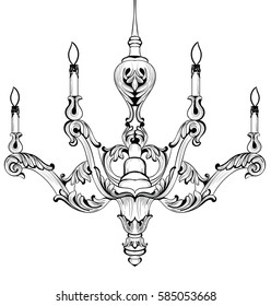 Vintage Baroque Elegant chandelier. Vector Luxury Royal Rich Style decor. Classic lamp illustration sketch