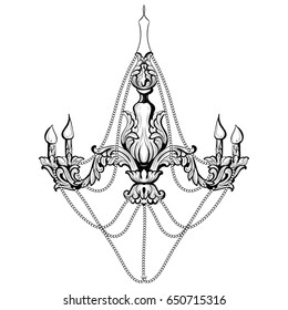 Vintage Baroque Elegant chandelier. Vector Luxury Royal Rich Style decoration. Classic lamp illustration sketch