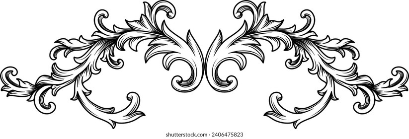 Vintage Baroque element. Arabesque frame engraving ornament. Flourish ornament leaf engraved retro pattern decorative design. Black and white filigree calligraphic vector