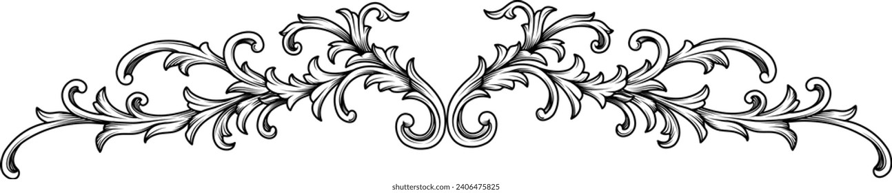 Elemento barroco vintage. Ornamento arábigo de grabado. Flourish ornament leaf grabado diseño decorativo de patrón retro. Vector caligráfico de filigresas en blanco y negro