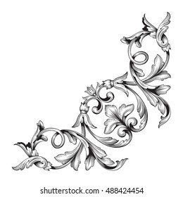 Vintage baroque element ornament. Retro pattern antique style acanthus. Decorative design element filigree calligraphy vector.