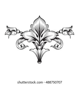 Vintage baroque element ornament. Retro pattern antique style acanthus. Decorative design element filigree calligraphy vector.